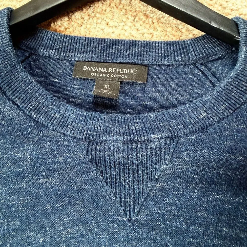 Banana Republic Men’s XL Organic Cotton Sweater Navy Blue Raglan Crewneck
